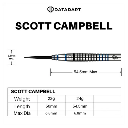 Datadart Scott Campbell 90% Tungsten Darts Dimensions