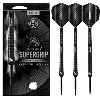 Harrows SUPERGRIP Black Edition 90% Tungsten Steel Tip Darts 23g