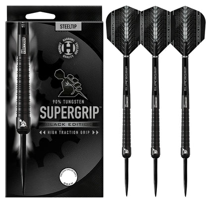 Harrows SUPERGRIP Black Edition 90% Tungsten Steel Tip Darts 28g