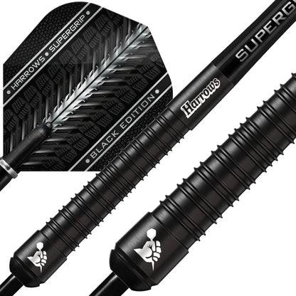 Harrows SUPERGRIP Black Edition 90% Tungsten Steel Tip Darts 25g