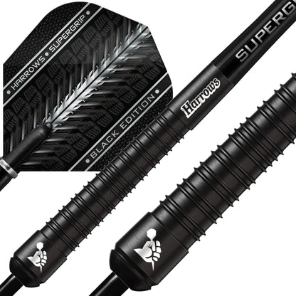Harrows SUPERGRIP Black Edition 90% Tungsten Steel Tip Darts 26g