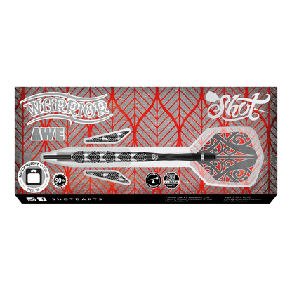 Shot Warrior Awe Steel Tip Dart Set - 90% Tungsten Barrels Display Box