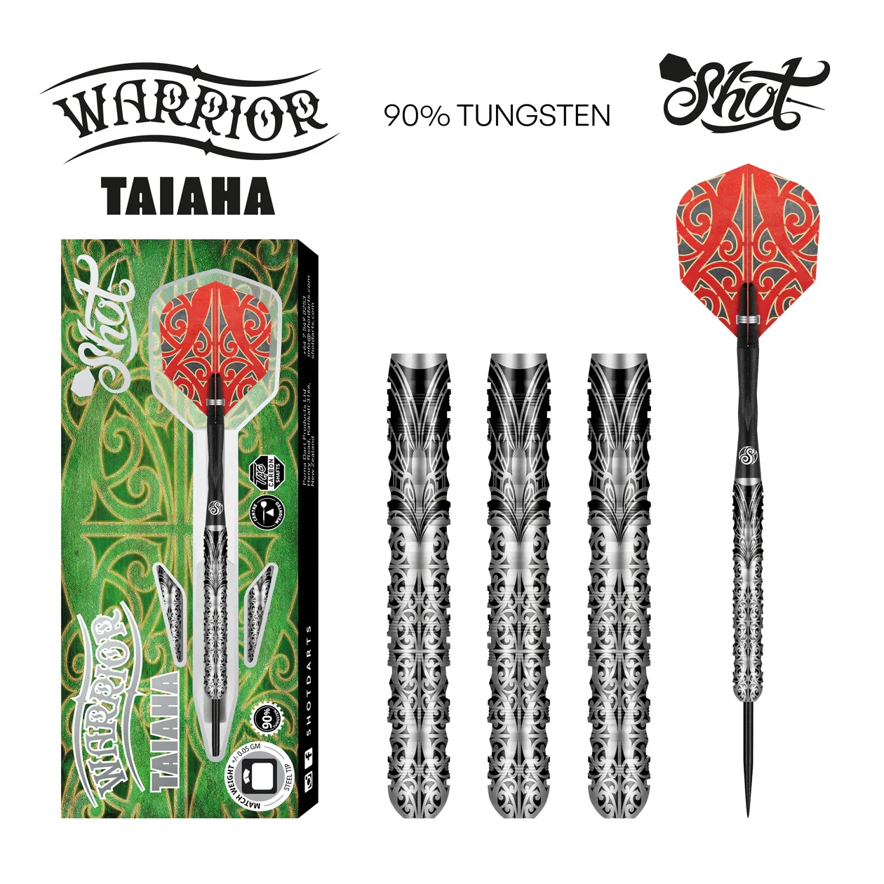 Shot Warrior Taiaha Steel Tip Dart Set - 90% Tungsten Barrels Full-Set