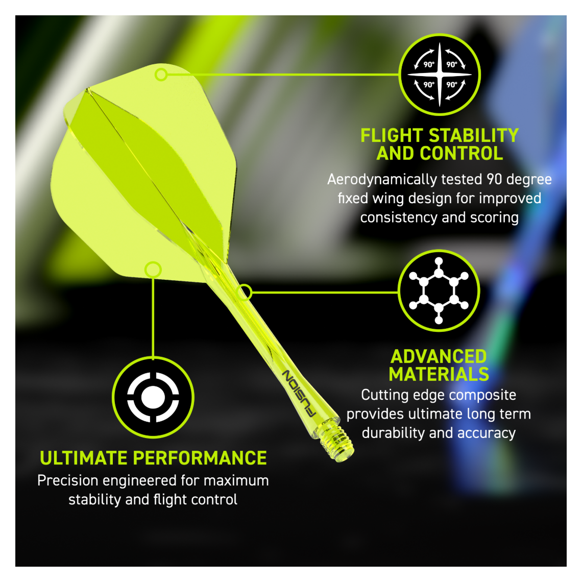 Winmau Fusion Integrated Flight & Shaft Fluoro Yellow