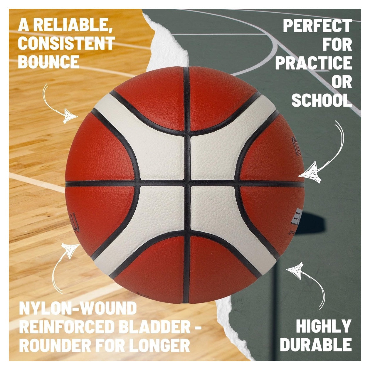 Molten BG3000 Basketball - 12 Panel Synthetic Leather (Indoor & Outdoor) 