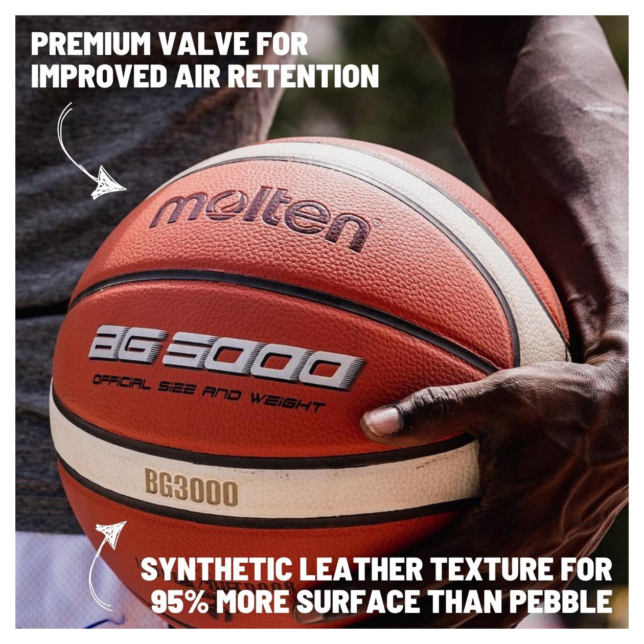 Molten BG3000 Basketball - 12 Panel Synthetic Leather (Indoor & Outdoor) 