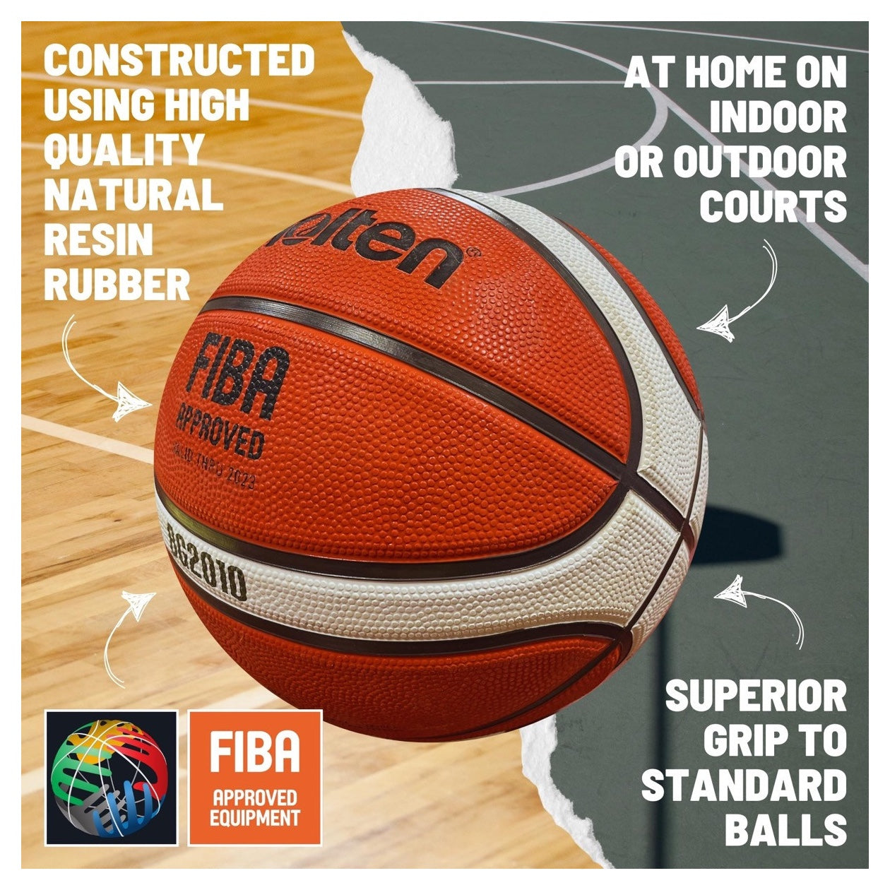 Molten BG2010 Basketball - 12 Panel Rubber Deep Channel (Indoor & Outdoor)