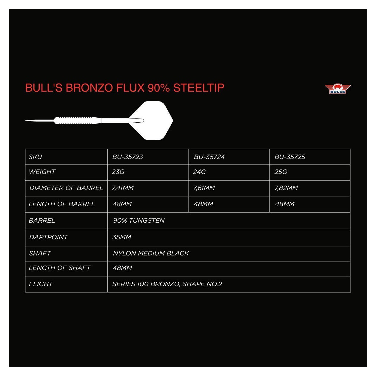 Bulls NL Bronzo Flux 90% Tungsten Steel Tip Darts 