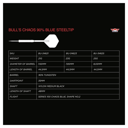 Bulls NL Chaos Blue 90% Tungsten Steel Tip Darts