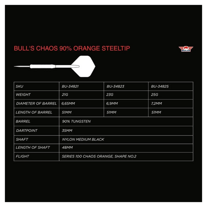 Bulls NL Chaos Orange 90% Tungsten Steel Tip Darts