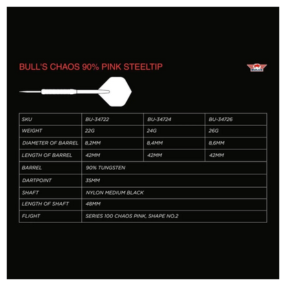 Bulls NL Chaos Pink 90% Tungsten Steel Tip Darts