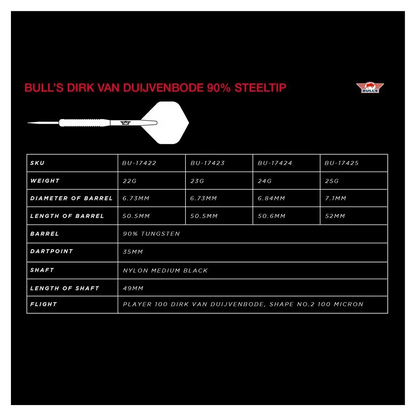 Bulls NL Dirk van Duijvenbode 90% Tungsten Steel Tip Darts