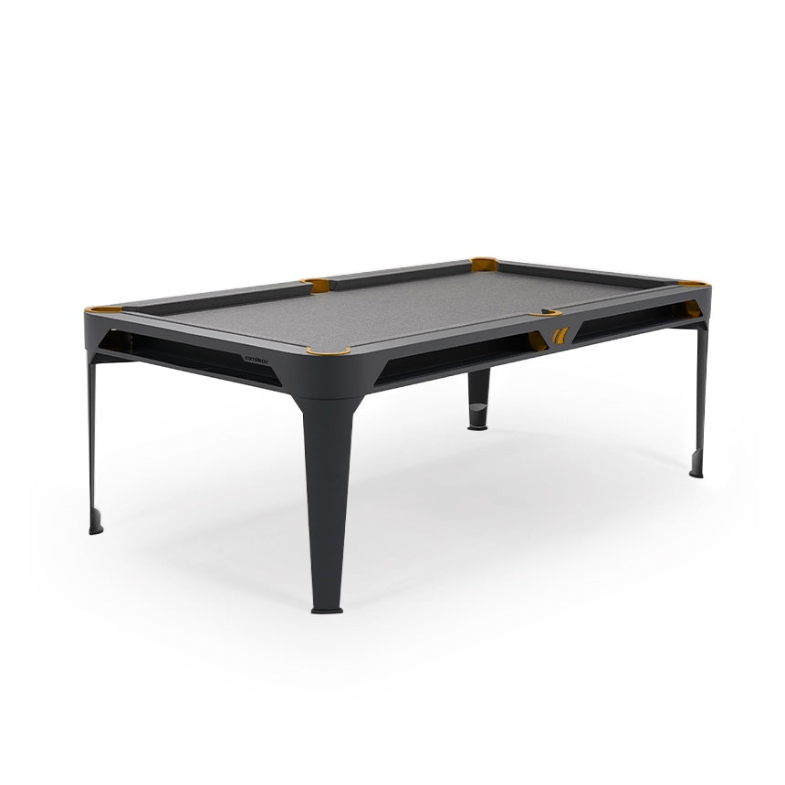 Cornilleau HYPHEN Outdoor Pool Table - Black Frame / Light Grey Cloth with yellow pockets