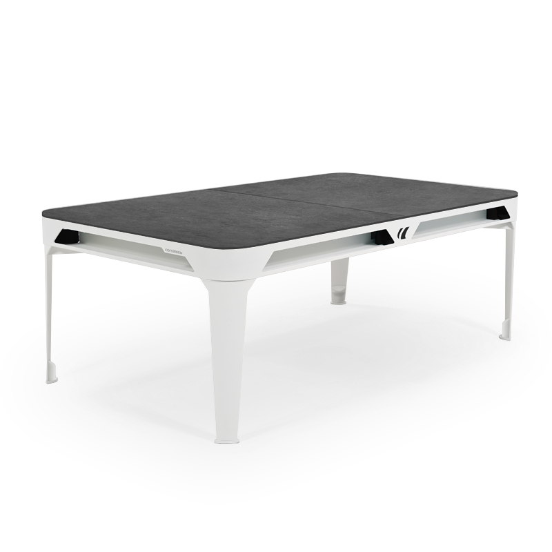 Cornilleau HYPHEN Outdoor Pool Table - White Frame / Dark Grey Cloth - Pictured with the optional grey table top