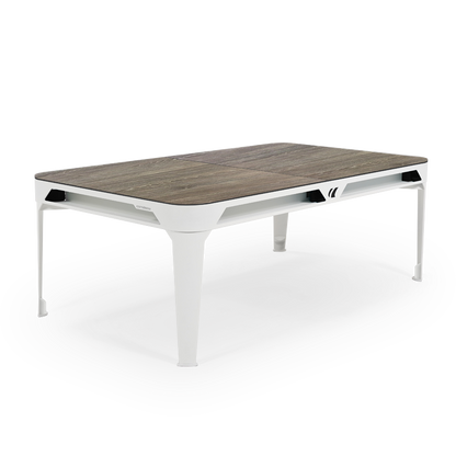 Cornilleau HYPHEN Outdoor Pool Table - White Frame / Dark Grey Cloth - Pictured with the optional wooden table top