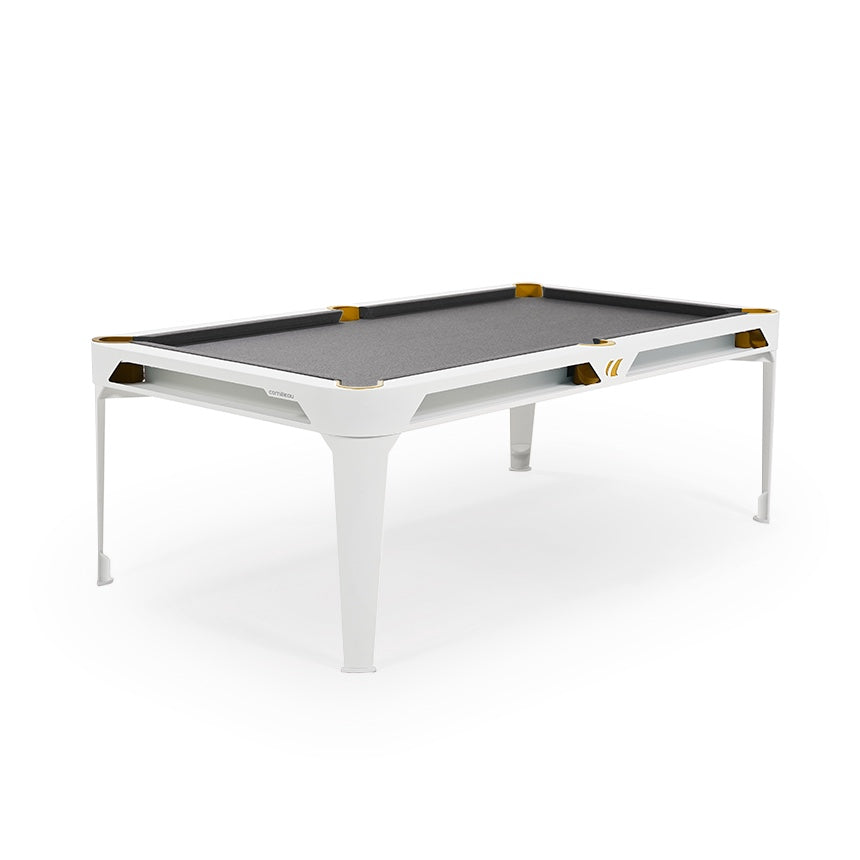 Cornilleau HYPHEN Outdoor Pool Table - White Frame / Light Grey Cloth with yellow pockets