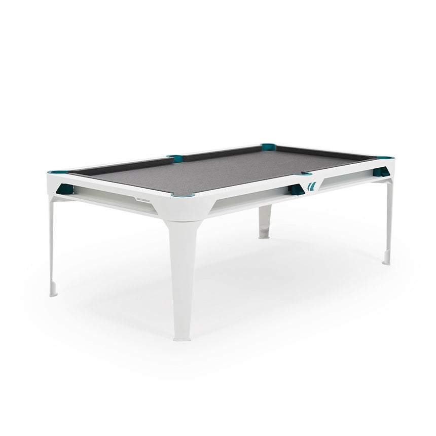 Cornilleau HYPHEN Outdoor Pool Table - White Frame / Light Grey Cloth with blue pockets