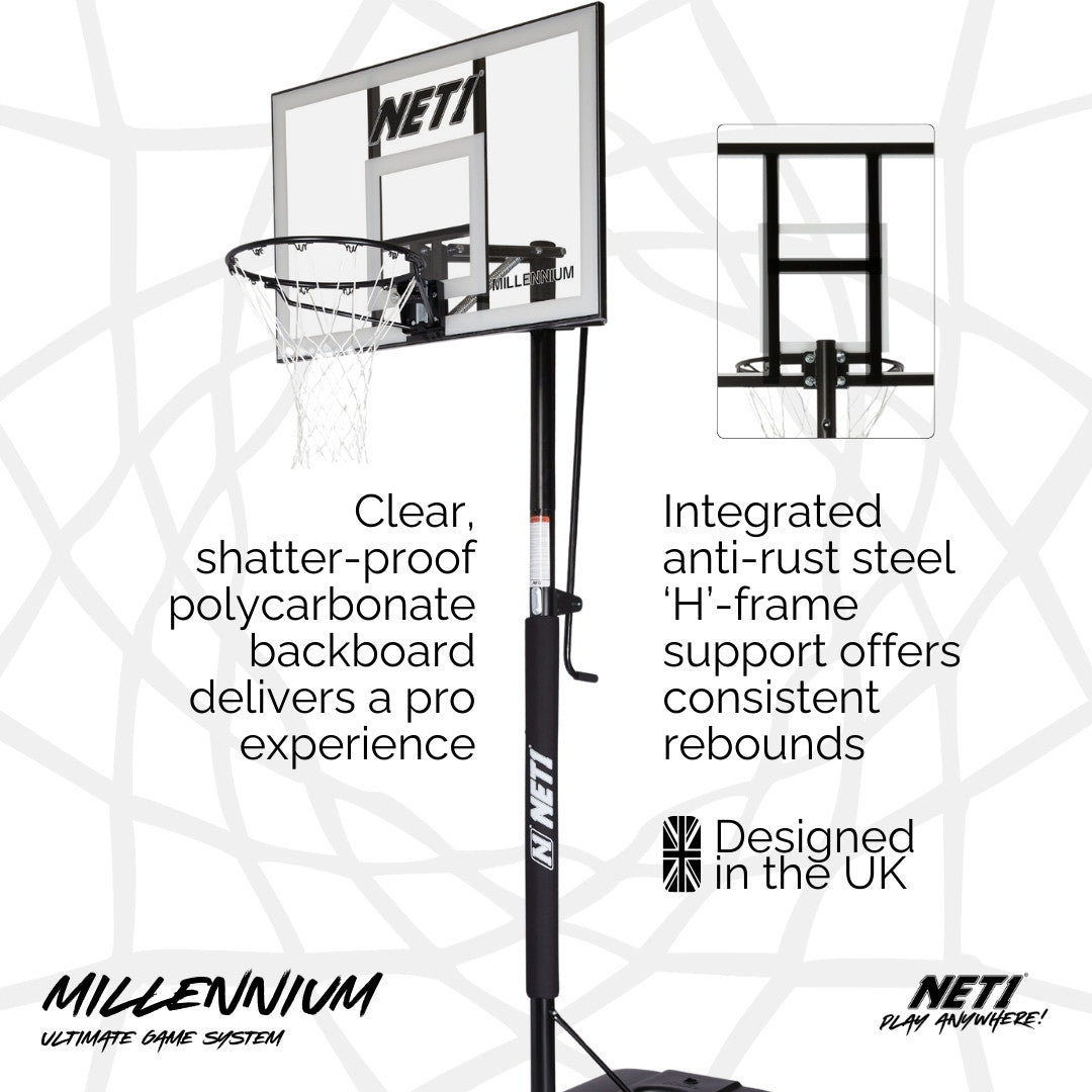 NET1 Millennium Basketball Hoop inforgraphic