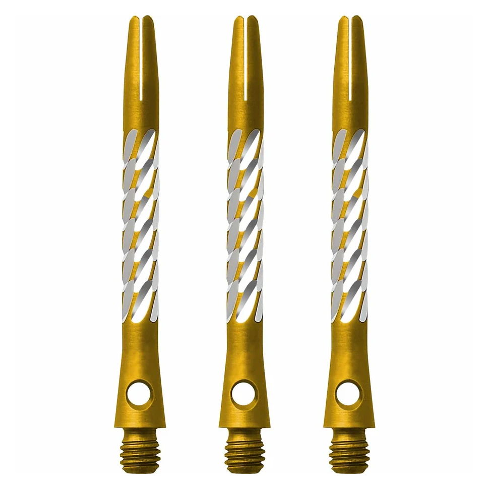 Unicorn Premier Aluminium Dart Shaft - Gold. Aluminium with knurled cut outs showing the silver metal underneath